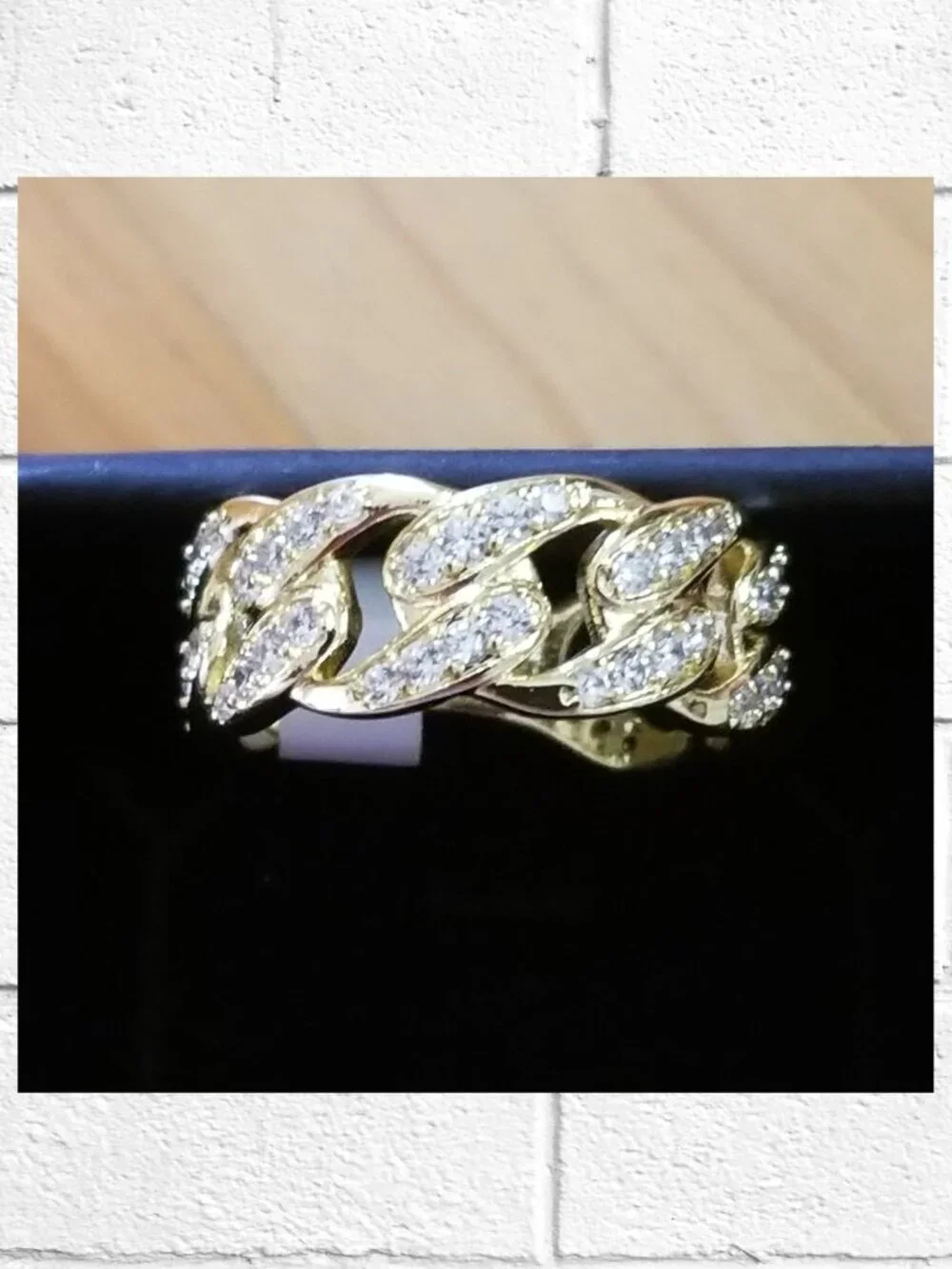 NWT! 14K Gold-Plated Ring with Cuban Chain Link Design and Inset CZ's - Size 7
